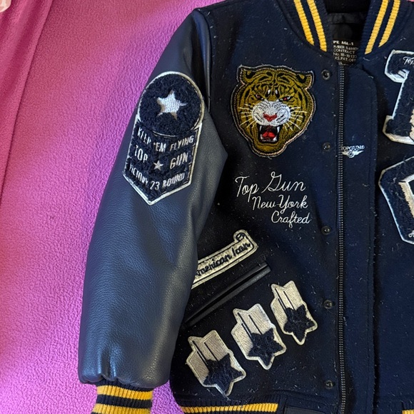 Kids Navy Blue Embroidered Bomber Jacket - Picture 5 of 6